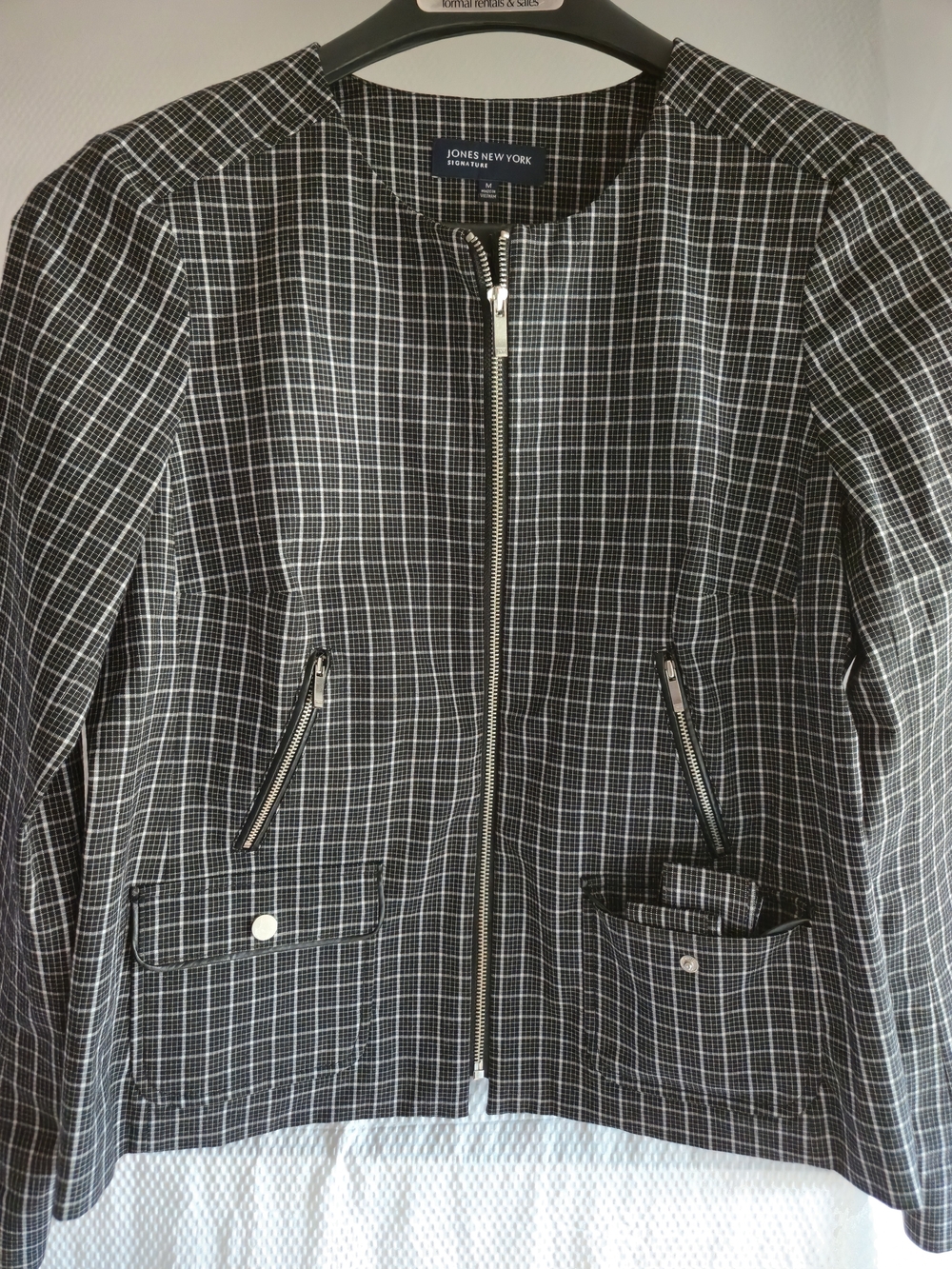 Jones New York Black Plaid Zip-Front Jacket